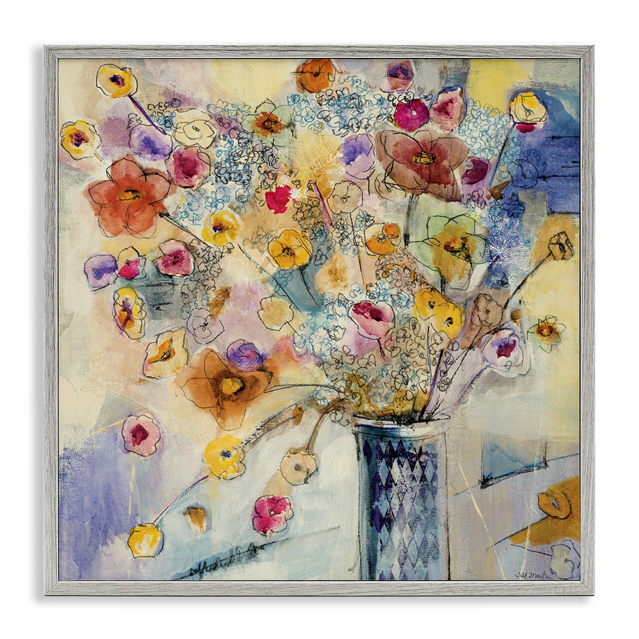 Stupell Industries Chaotic Flowers Line Drawing Framed Giclee Art